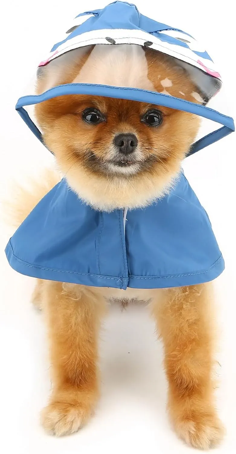 SMALLLEE_LUCKY_STORE Cute Shark Dog Raincoat with Clear Hood and Harness Hole Adjustable Waterproof Rain Jacket for Small Medium Large Dogs Boy Girl Reflective Pet Poncho, Blue, L