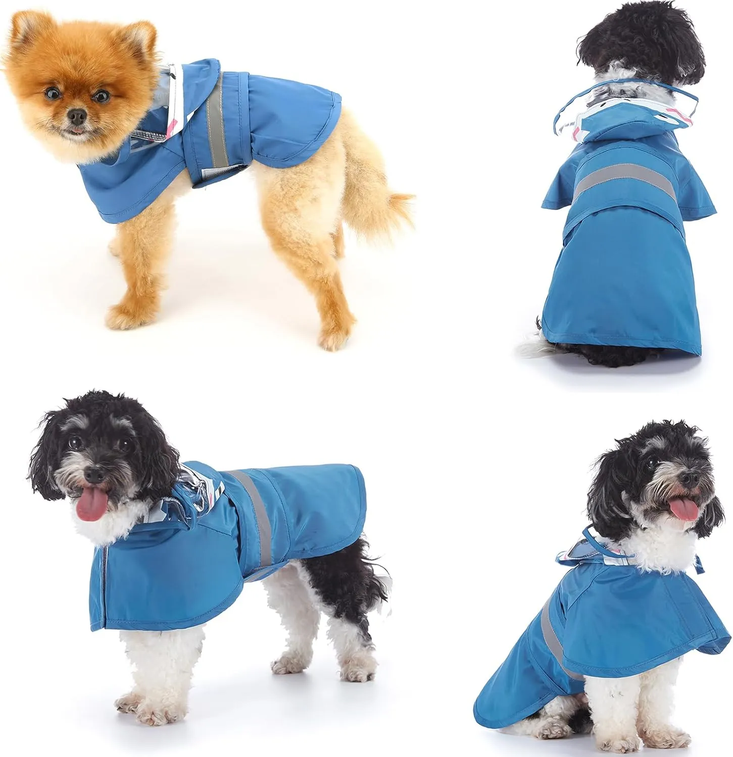 SMALLLEE_LUCKY_STORE Cute Shark Dog Raincoat with Clear Hood and Harness Hole Adjustable Waterproof Rain Jacket for Small Medium Large Dogs Boy Girl Reflective Pet Poncho, Blue, L