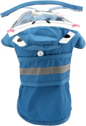 SMALLLEE_LUCKY_STORE Cute Shark Dog Raincoat with Clear Hood and Harness Hole Adjustable Waterproof Rain Jacket for Small Medium Large Dogs Boy Girl Reflective Pet Poncho, Blue, L