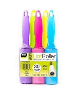 Smart Design Mini Lint Rollers  Set of 5, 150 Sheets Total  Easy-to-Use Lint Roller for Pet Hair Removal, Cleaning Floors, Carpet, Cars & Other Debris