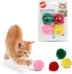 SPOT Wool Pom Poms Cat Toy - Interactive Wool Balls Cat Toy with Catnip for Cats and Kittens to Bite, Swat and Chase - 1.5 inch, 4 pcs