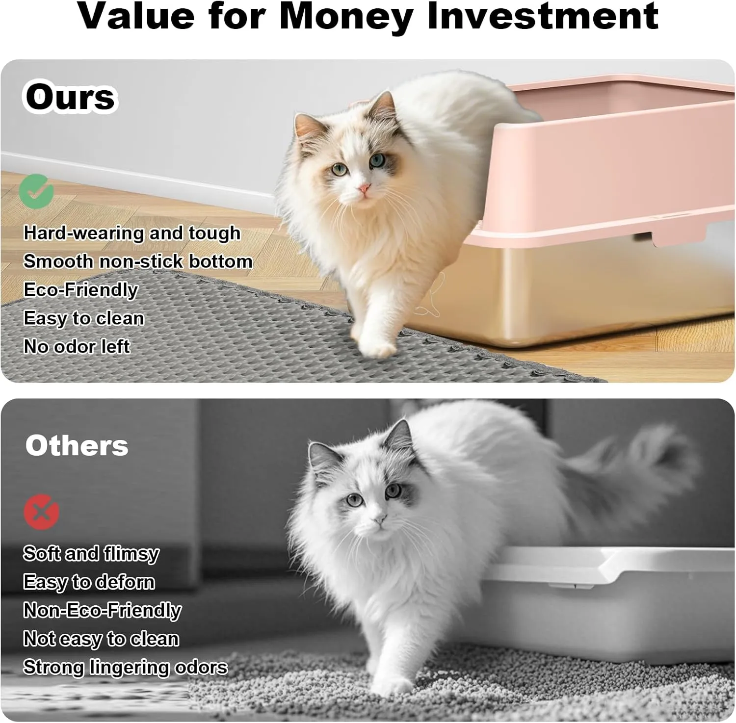 Stainless Steel Cat Litter Box with Lid XL Metal Extra Large Pink Litter Box Include Cat Litter Scoop & Mat Easy to Clean, Non-Sticky, Anti-Urine Leakage, Never Absorbs Odors (Beige Rose)