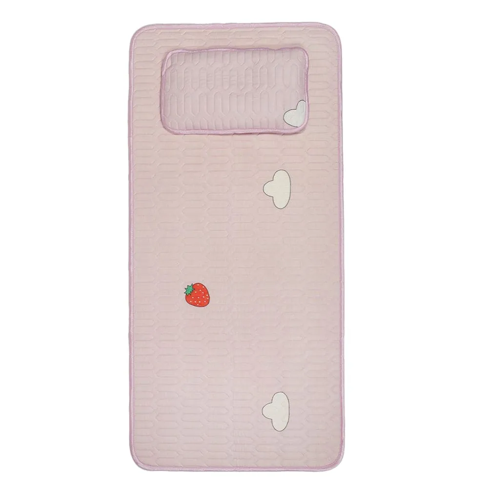 Strawberry In The Clouds Pink Washable Mat With Pillow