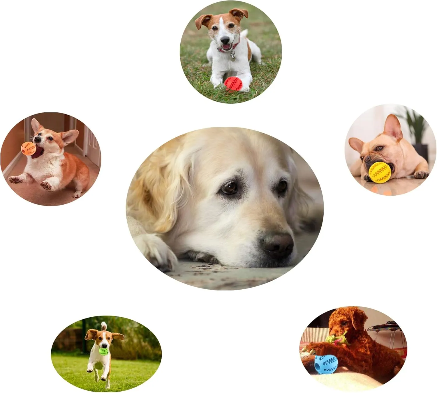 Sunglow 2 Pack Teething Toys Ball for Small/Medium/Large Dogs and Puppies, Nontoxic, Cat, Bite Resistant, Food Treat Feeder, Chew Tooth Cleaning Exercise Game, IQ Training