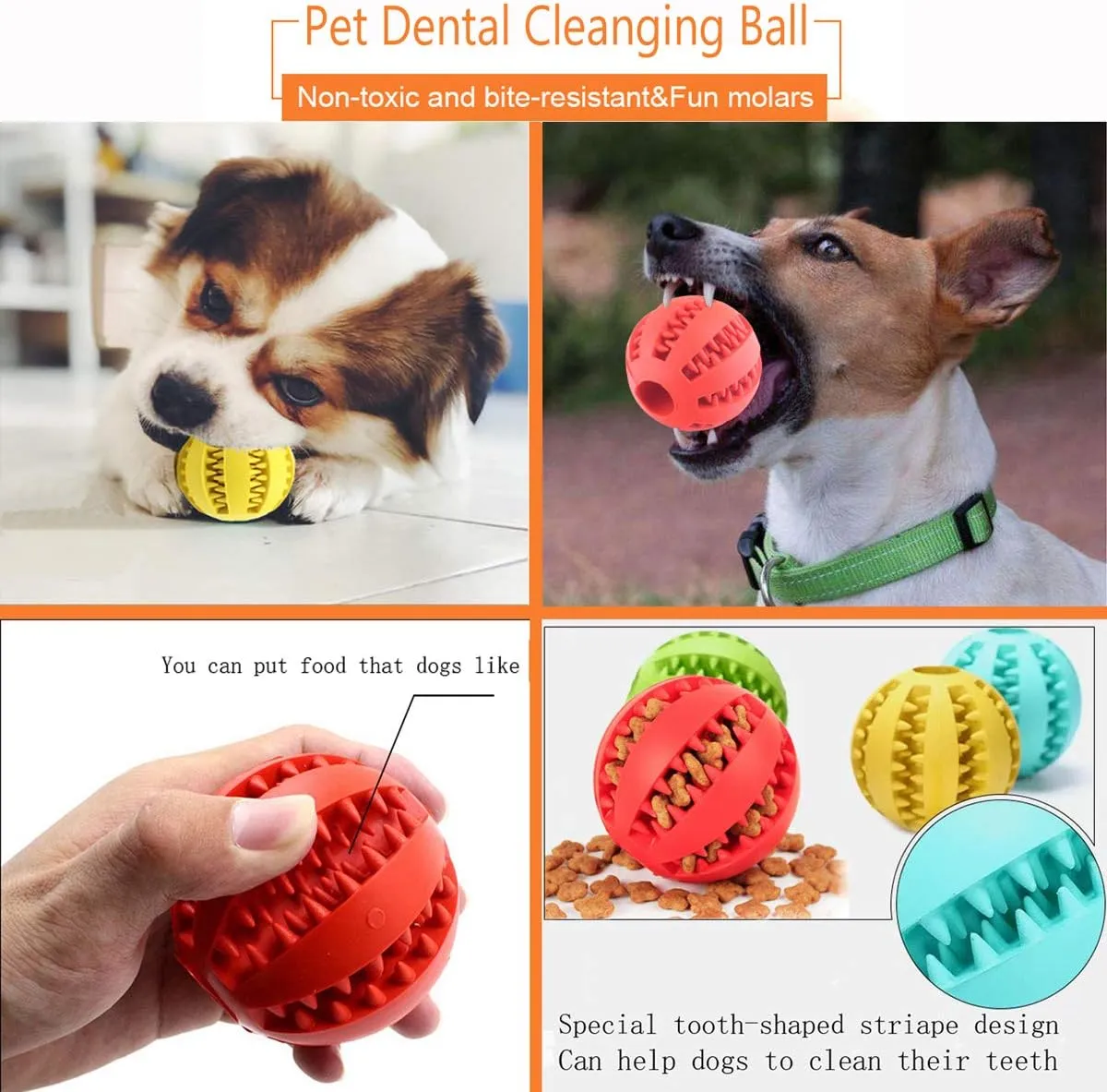Sunglow 2 Pack Teething Toys Ball for Small/Medium/Large Dogs and Puppies, Nontoxic, Cat, Bite Resistant, Food Treat Feeder, Chew Tooth Cleaning Exercise Game, IQ Training