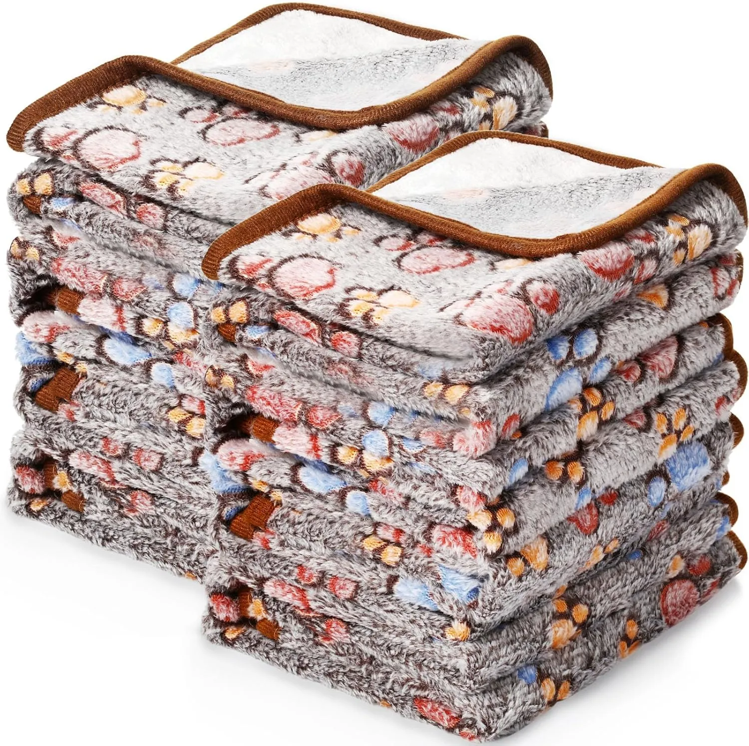 Tegeme 8 Pcs Fleece Dog Blankets for Small Dogs Cat Soft Coral Velvet Warm Sleep Mat Fluffy Dog Paw Print Blanket for Kitten Doggy Small Animal(24 x 16 Inch,Dark Gray)