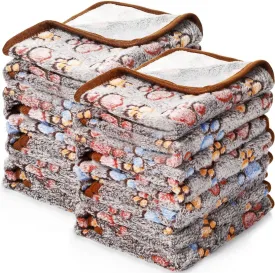 Tegeme 8 Pcs Fleece Dog Blankets for Small Dogs Cat Soft Coral Velvet Warm Sleep Mat Fluffy Dog Paw Print Blanket for Kitten Doggy Small Animal(24 x 16 Inch,Dark Gray)