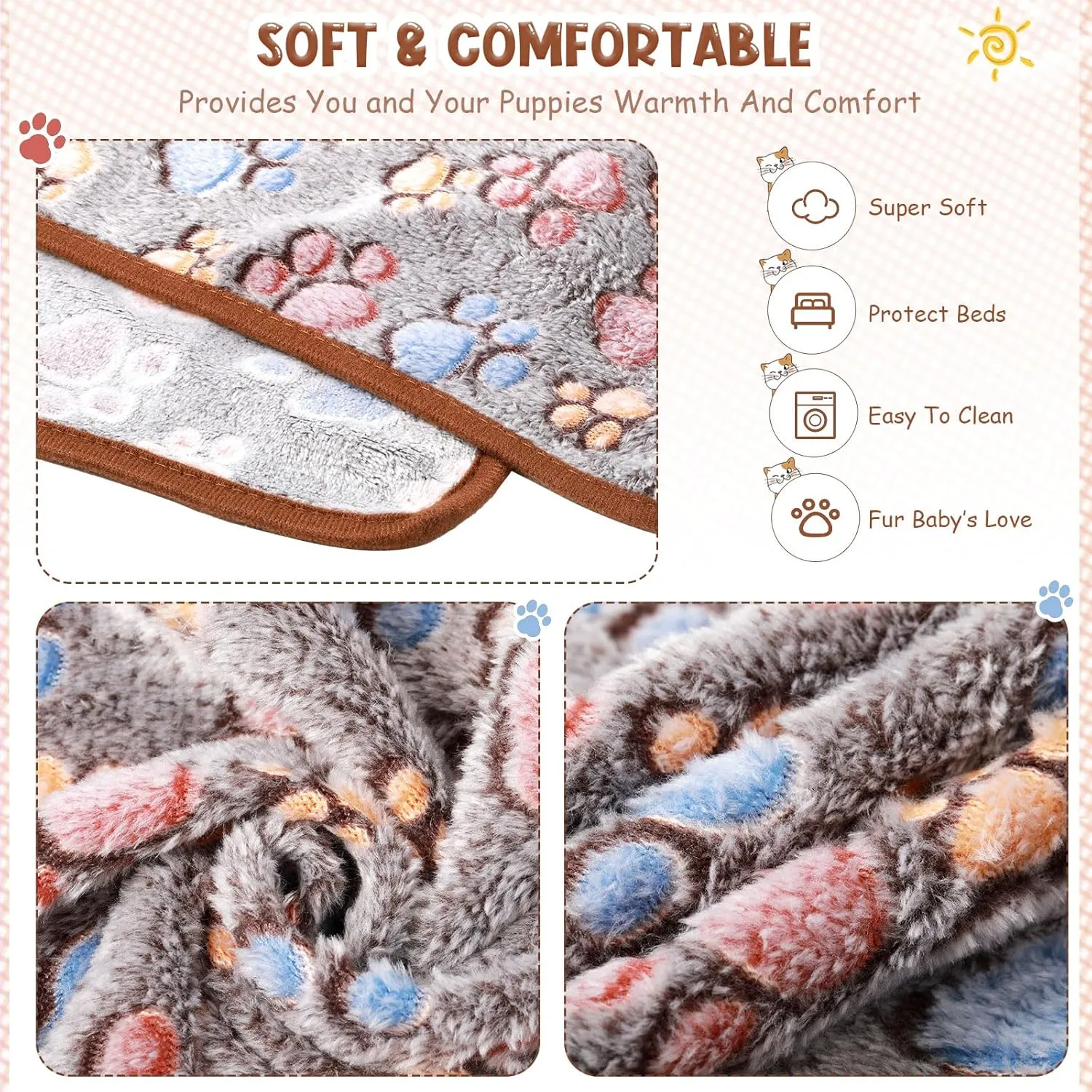 Tegeme 8 Pcs Fleece Dog Blankets for Small Dogs Cat Soft Coral Velvet Warm Sleep Mat Fluffy Dog Paw Print Blanket for Kitten Doggy Small Animal(24 x 16 Inch,Dark Gray)