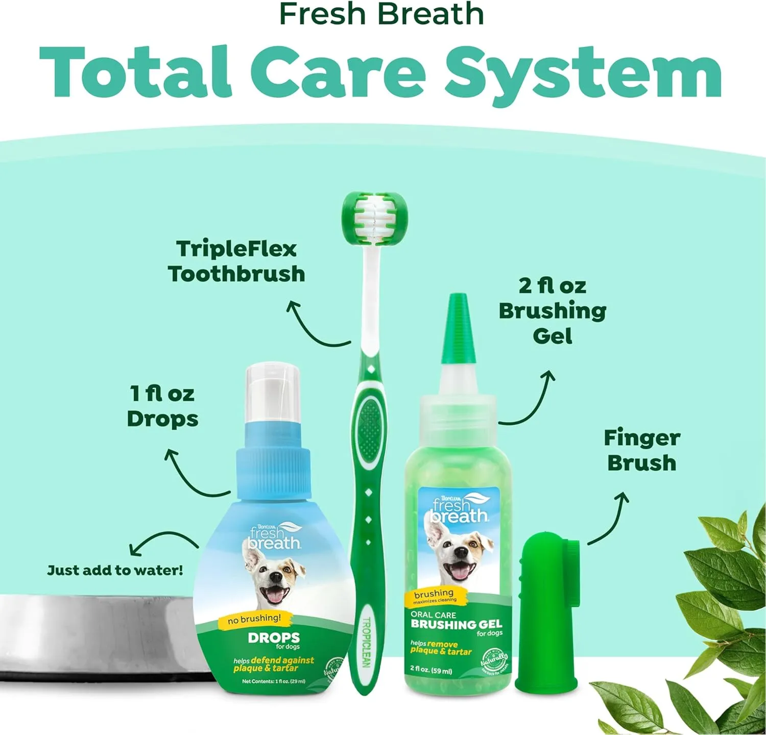 TropiClean Fresh Breath & Tartar Control Total Care System for Large Dogs | Dog Toothpaste & Brush | Dental Gel for Dogs