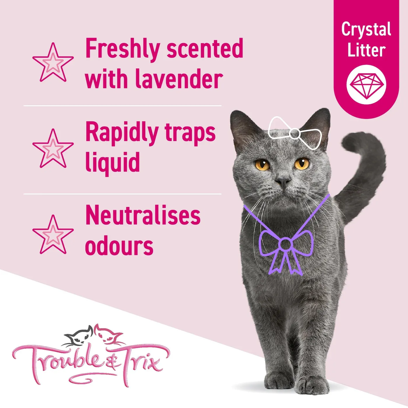 Trouble and Trix Odour Neutralising Lavender Crystal Cat Litter 15L