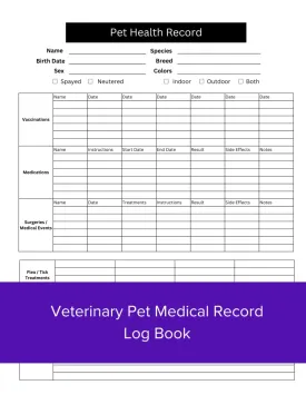 Veterinary Pet Medical Record Log Book: 30 page 2-sided 8.5x11 inch booklet of animal medical record keeping Paperback  October 3, 2024