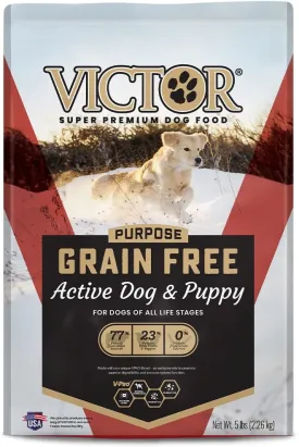 VICTOR Super Premium Dog Food  High Protein Grain Free Active Dog & Puppy Kibble  Dry Food with 33% Protein, Gluten-Free - Premium Beef, Pork, Fish Meals for High Energy Dogs, 5lbs