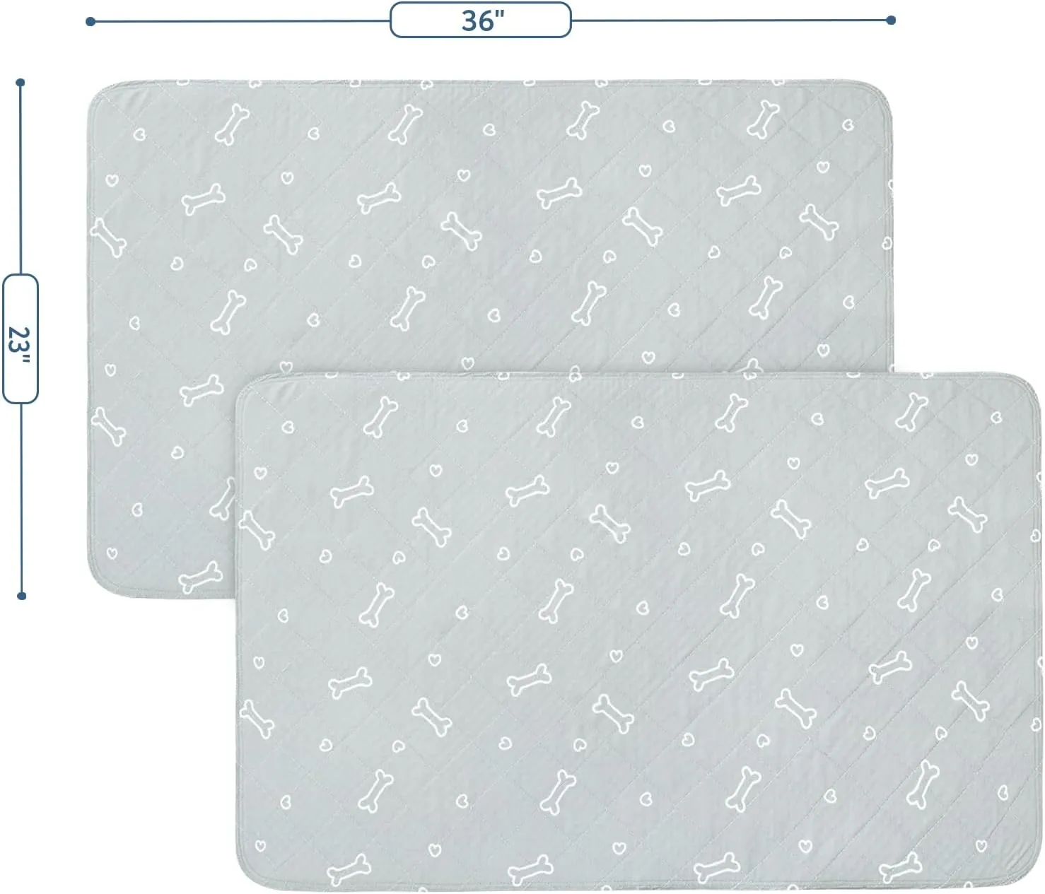 Washable Pee Pads for Dogs, 2 Pack Reusable Puppy Pads 23" x 36", Super Absorbent & Waterproof Training Mats for Potty, Crate, Kennel, Playpen, Bed & Sofa, Anti-Slip Wee Pee Pads for Dogs