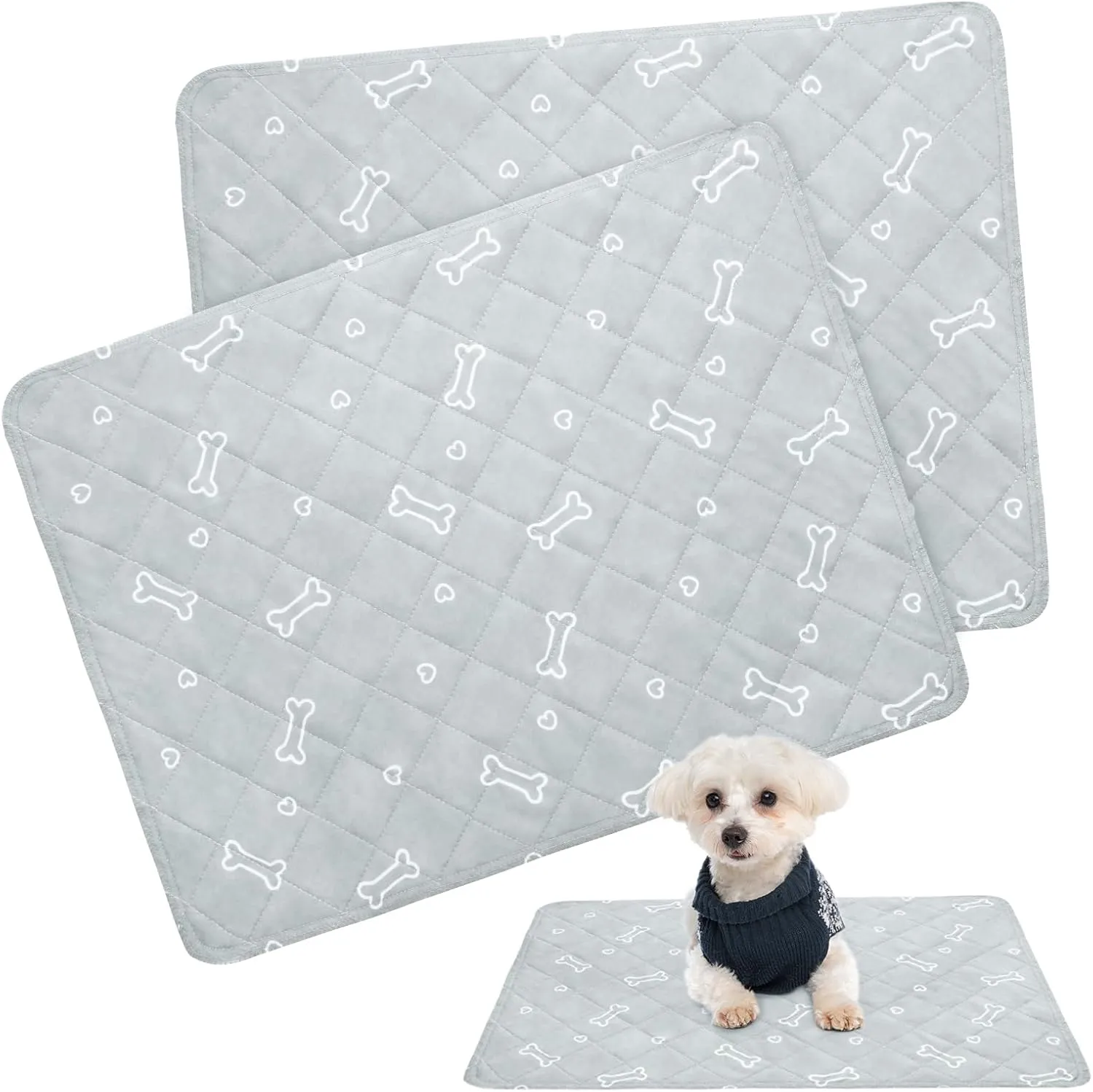 Washable Pee Pads for Dogs, 2 Pack Reusable Puppy Pads, Super Absorbent & Waterproof Training Mats for Potty, Crate, Kennel, Playpen, Bed & Sofa, Anti-Slip Wee Pee Pads for Dogs,18" x 24"