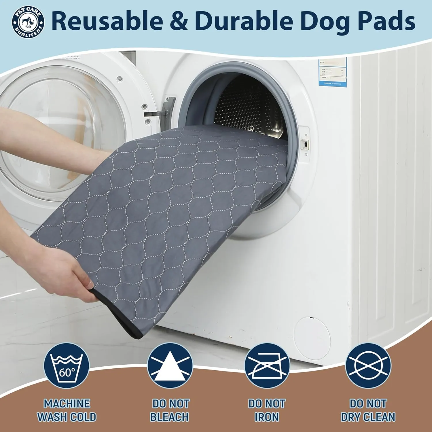 Washable Pee Pads for Dogs, 36x48 Reusable Puppy Pads with Fast Absorbent, Waterproof Reusable Pee Pads for Whelping, Traing, Incontinence and Potty, 3 Pack, Grey.