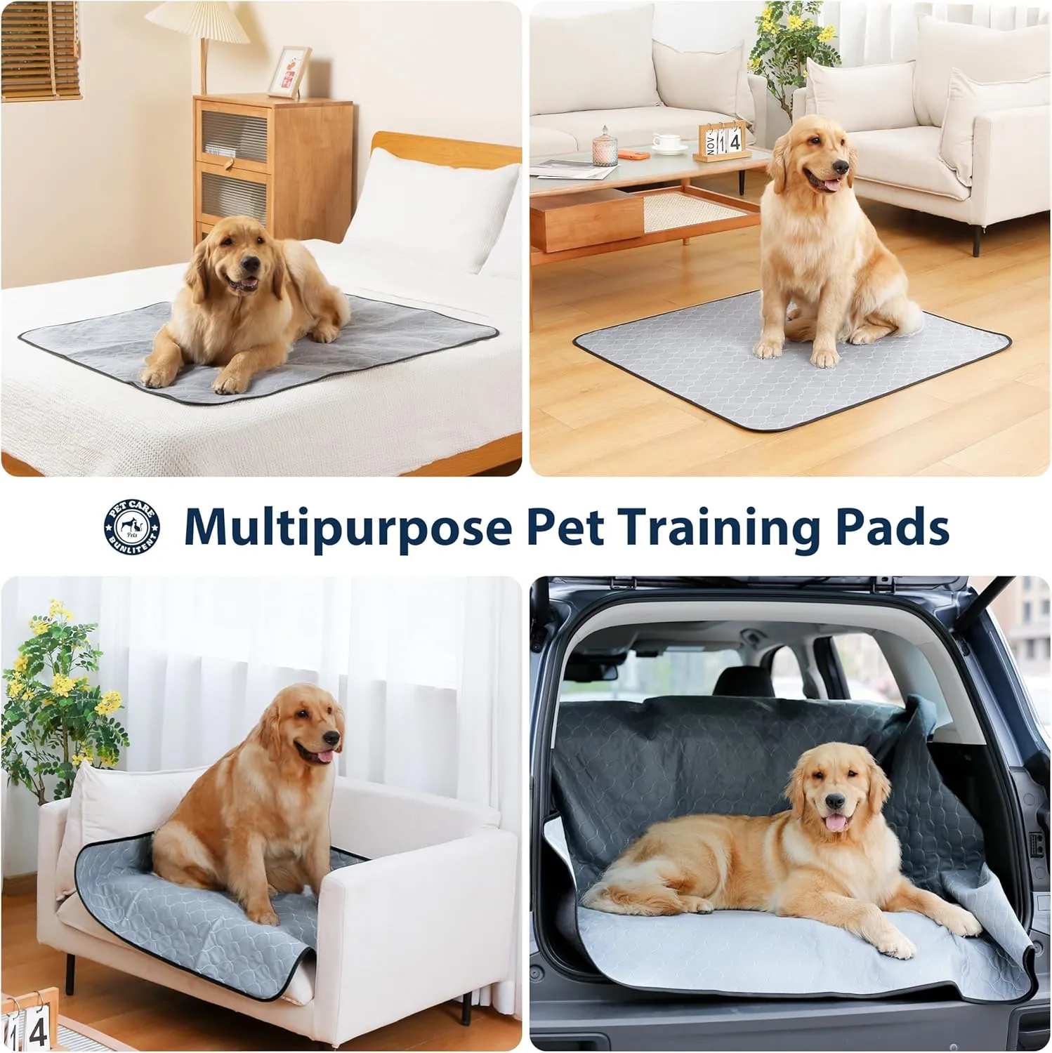 Washable Pee Pads for Dogs, 36x48 Reusable Puppy Pads with Fast Absorbent, Waterproof Reusable Pee Pads for Whelping, Traing, Incontinence and Potty, 3 Pack, Grey.