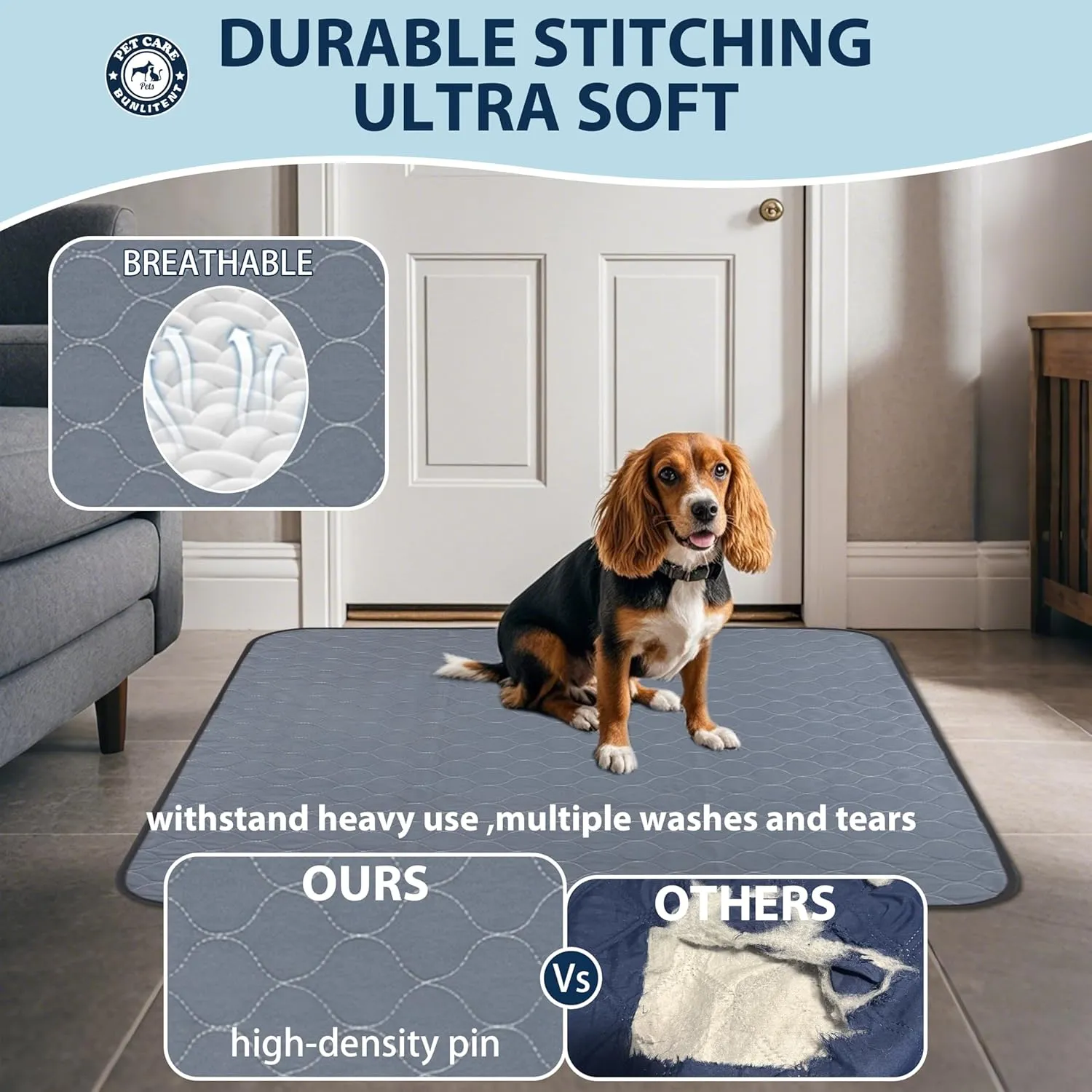 Washable Pee Pads for Dogs, 36x48 Reusable Puppy Pads with Fast Absorbent, Waterproof Reusable Pee Pads for Whelping, Traing, Incontinence and Potty, 3 Pack, Grey.